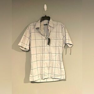 NWT men’s S Van Heusen light gray, dark gray white button-down dress shirt